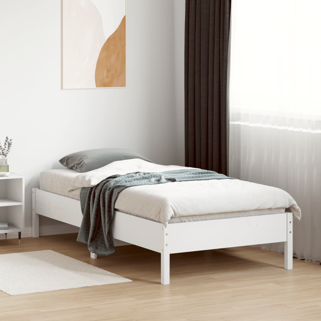 vidaXL Rama łóżka bez materaca, biała, 90x190 cm, lite drewno sosnowe