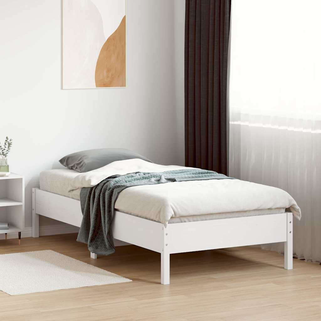 vidaXL Rama łóżka bez materaca, biała, 75x190 cm, lite drewno sosnowe