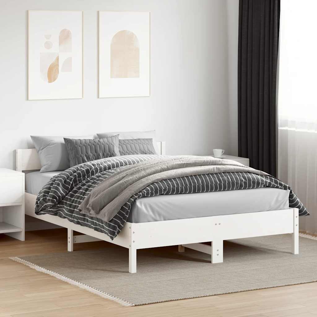 vidaXL Rama łóżka bez materaca, biała, 150x200 cm, lite drewno sosnowe