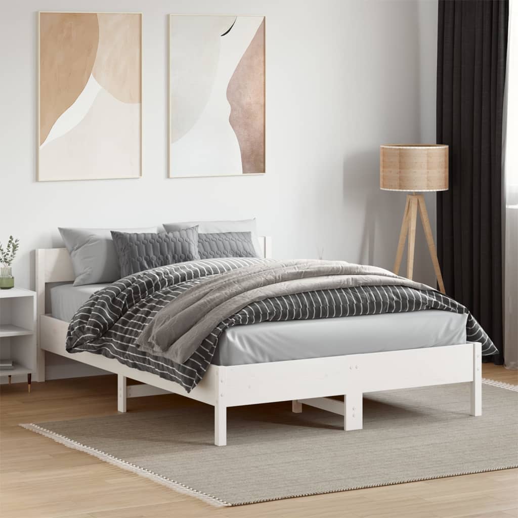 vidaXL Rama łóżka bez materaca, biała, 135x190 cm, lite drewno sosnowe