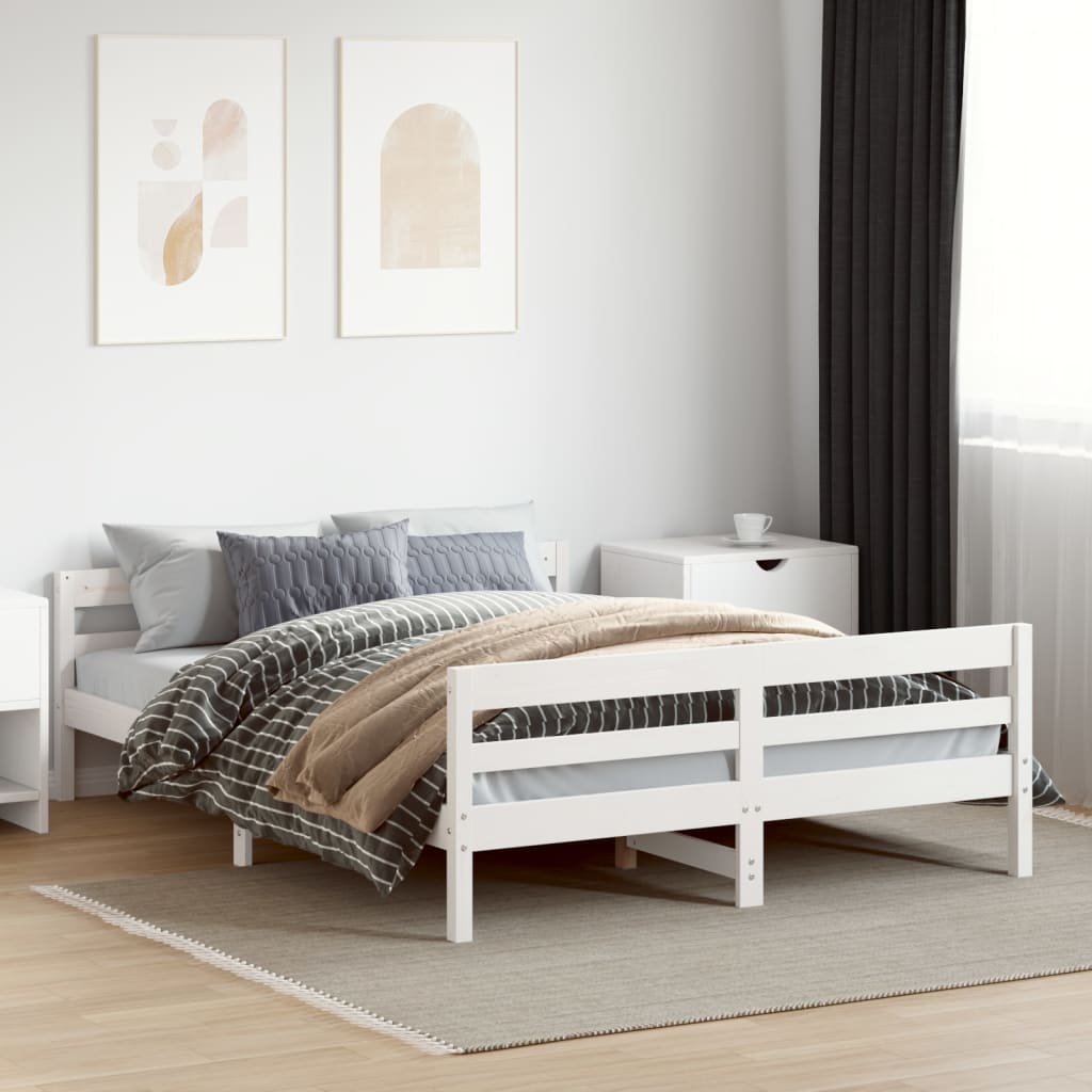 vidaXL Rama łóżka bez materaca, biała, 140x200 cm, lite drewno sosnowe