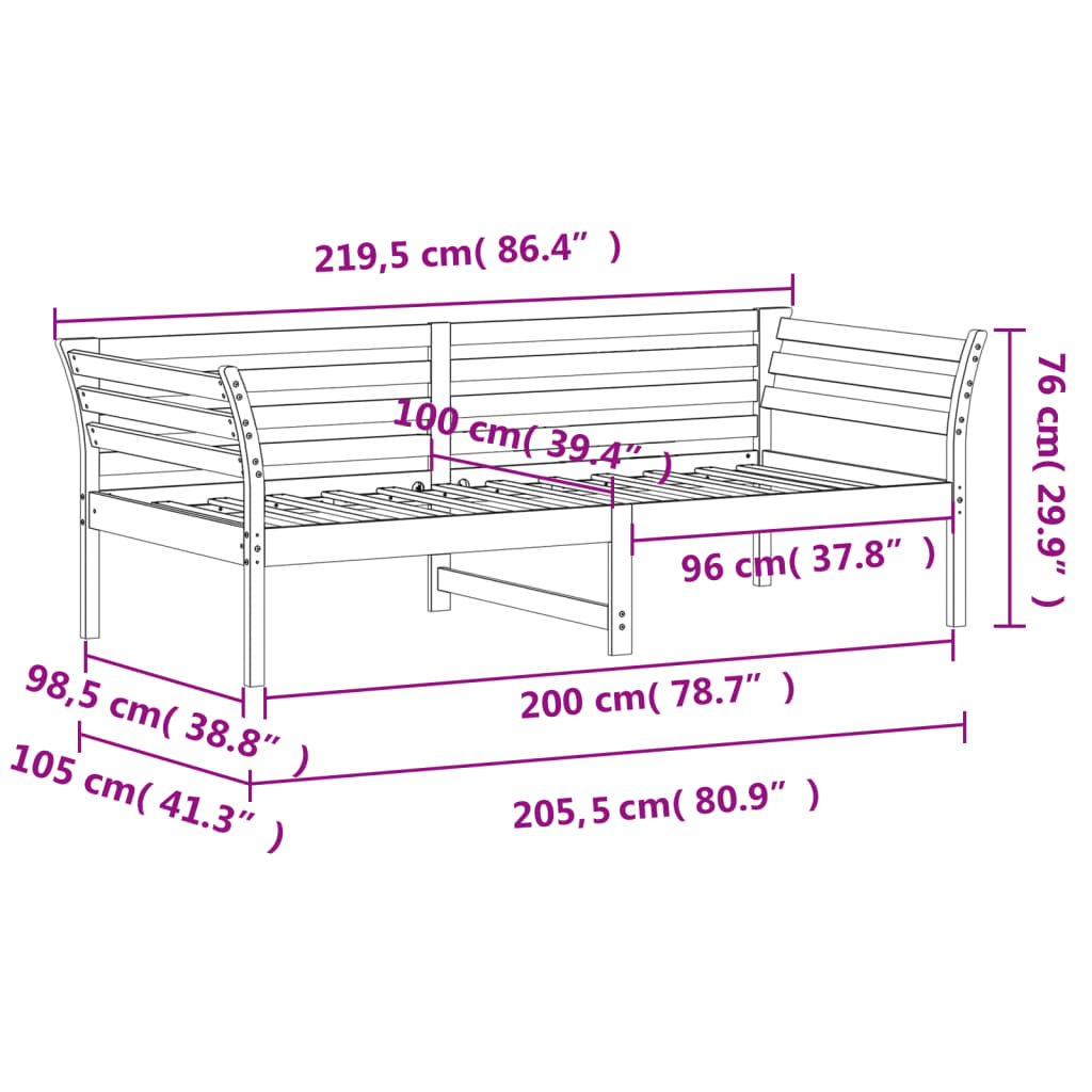 vidaXL Łóżko dzienne bez materaca białe 100x200 cm lite drewno sosnowe