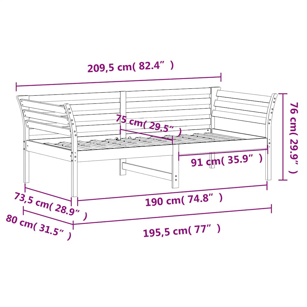 vidaXL Łóżko dzienne bez materaca białe 75x190 cm lite drewno sosnowe