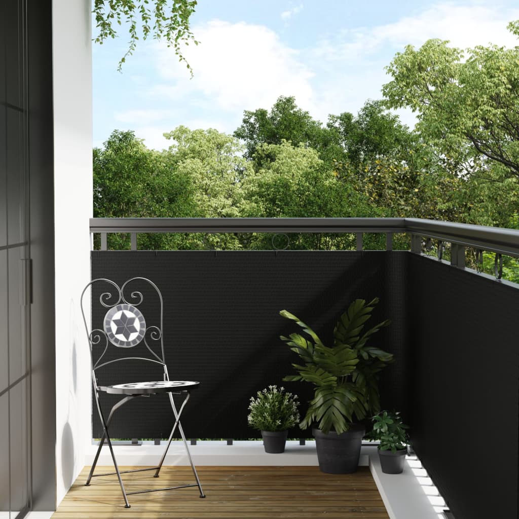 vidaXL Parawan balkonowy, czarny, 400x80 cm, polirattan