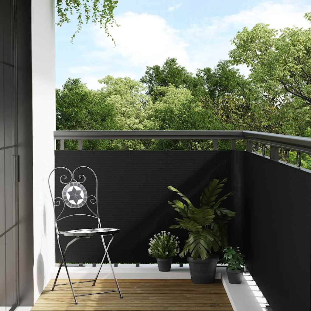 vidaXL Parawan balkonowy, czarny, 500x100 cm, polirattan
