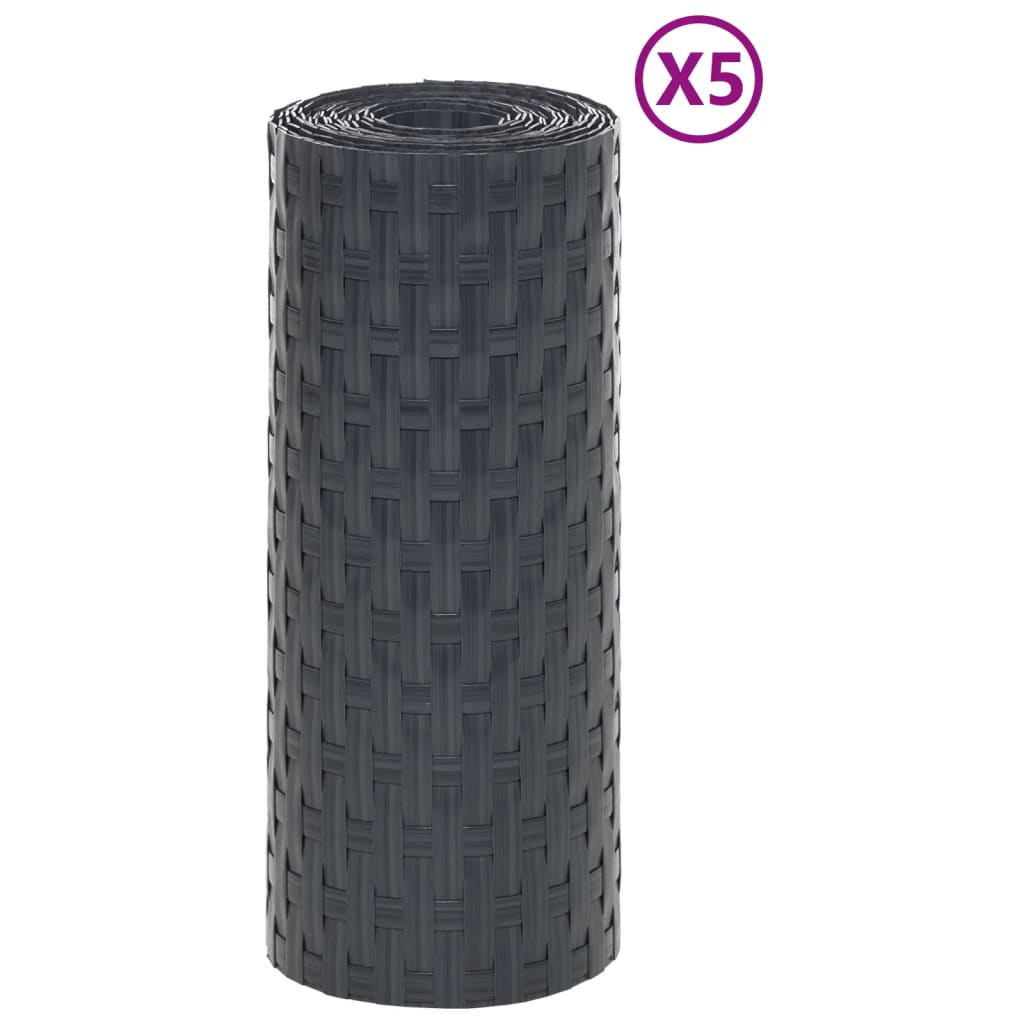 vidaXL Parawany balkonowe, 5 szt., antracytowe, 255x19 cm, rattan PE