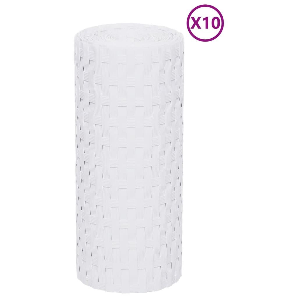 vidaXL Parawany balkonowe, 10 szt., białe, 255x19 cm, rattan PE