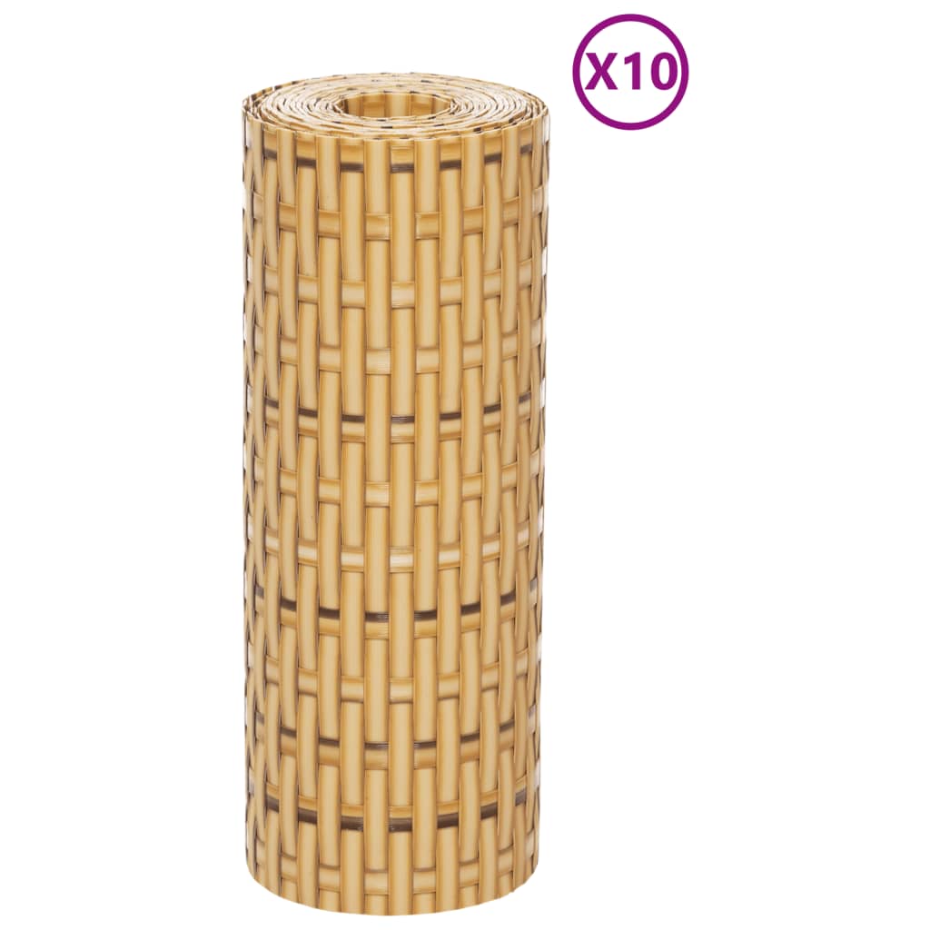 vidaXL Parawany balkonowe, 10 szt., jasnobrązowe, 255x19 cm, rattan PE