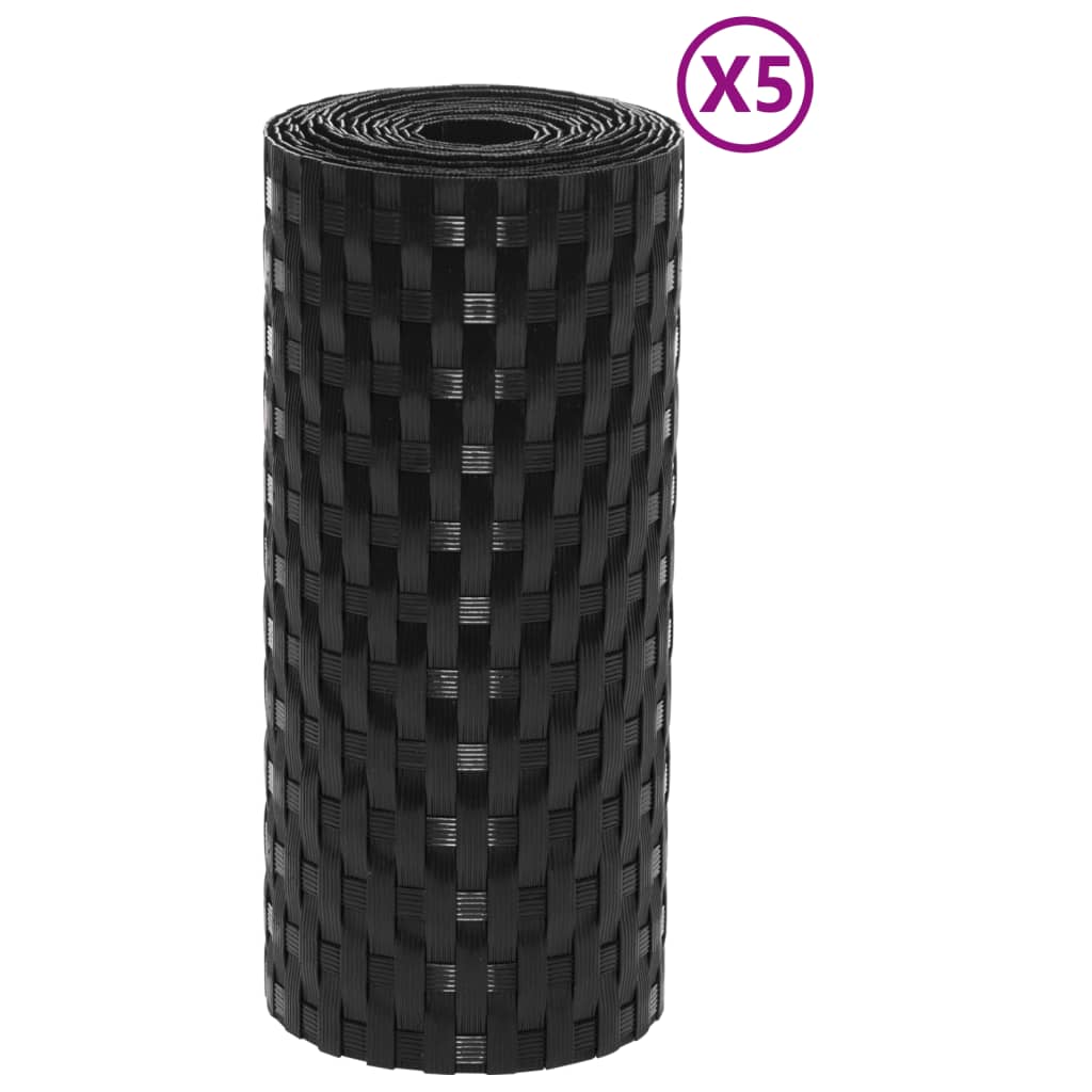 vidaXL Parawany balkonowe, 5 szt., czarne, 255x19 cm, rattan PE
