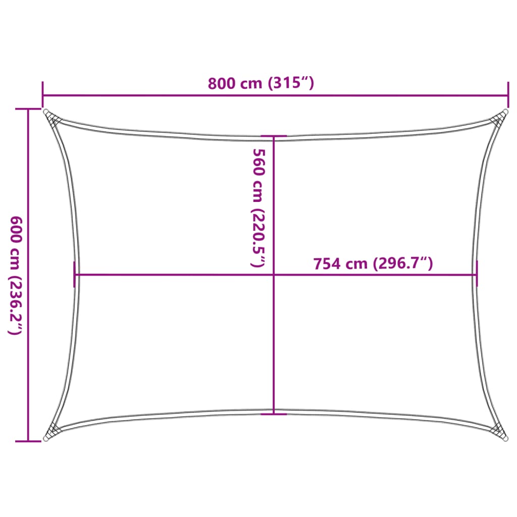 vidaXL Żagiel przeciwsłoneczny, jasnoszary, 8x6 m, 100% poliester