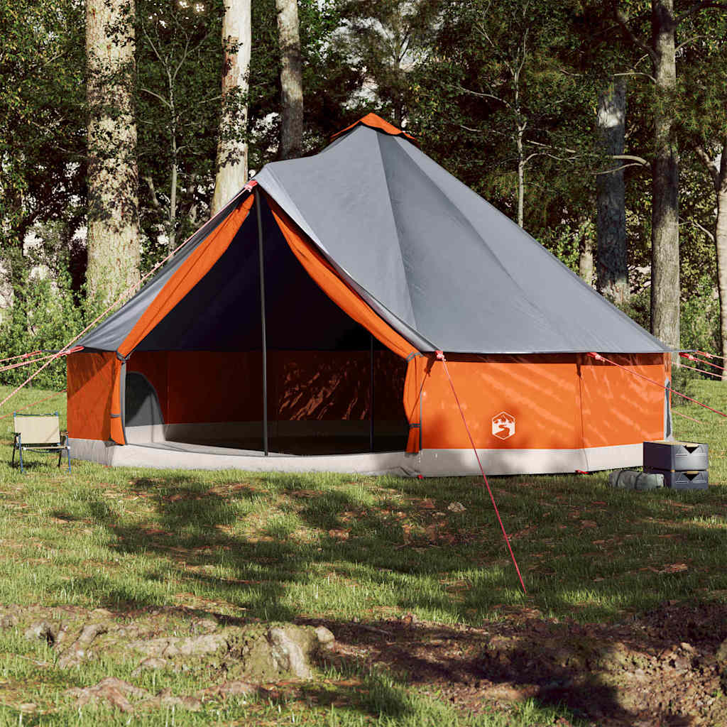 vidaXL Namiot rodzinny tipi, 12-os., szaro-pomarańczowy, wodoszczelny