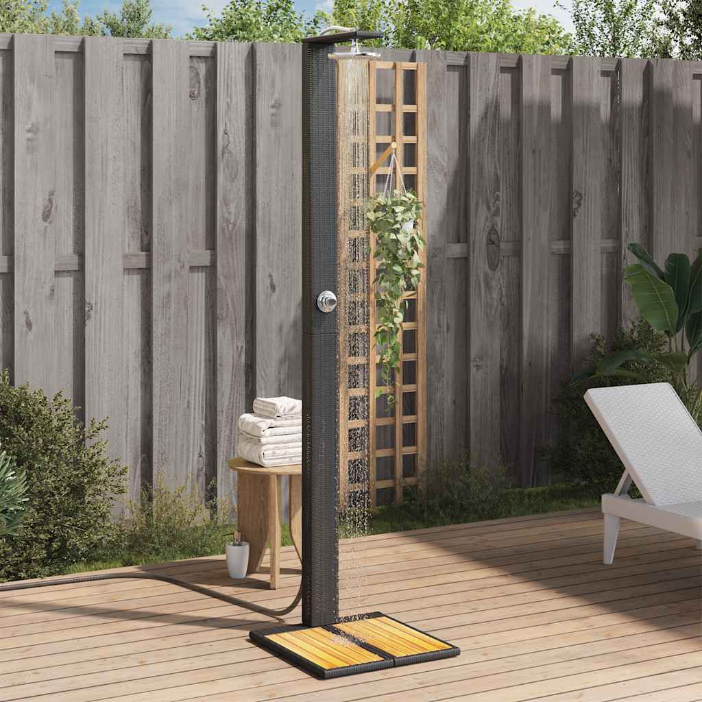 vidaXL Prysznic ogrodowy, czarny, 50x55x224 cm, polirattan i akacja