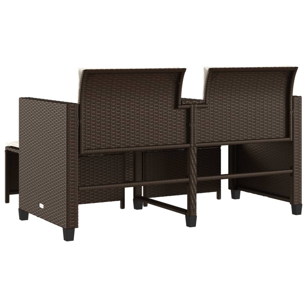 vidaXL 2-os. sofa ogrodowa ze stolikiem i stołkami, brąz, polirattan