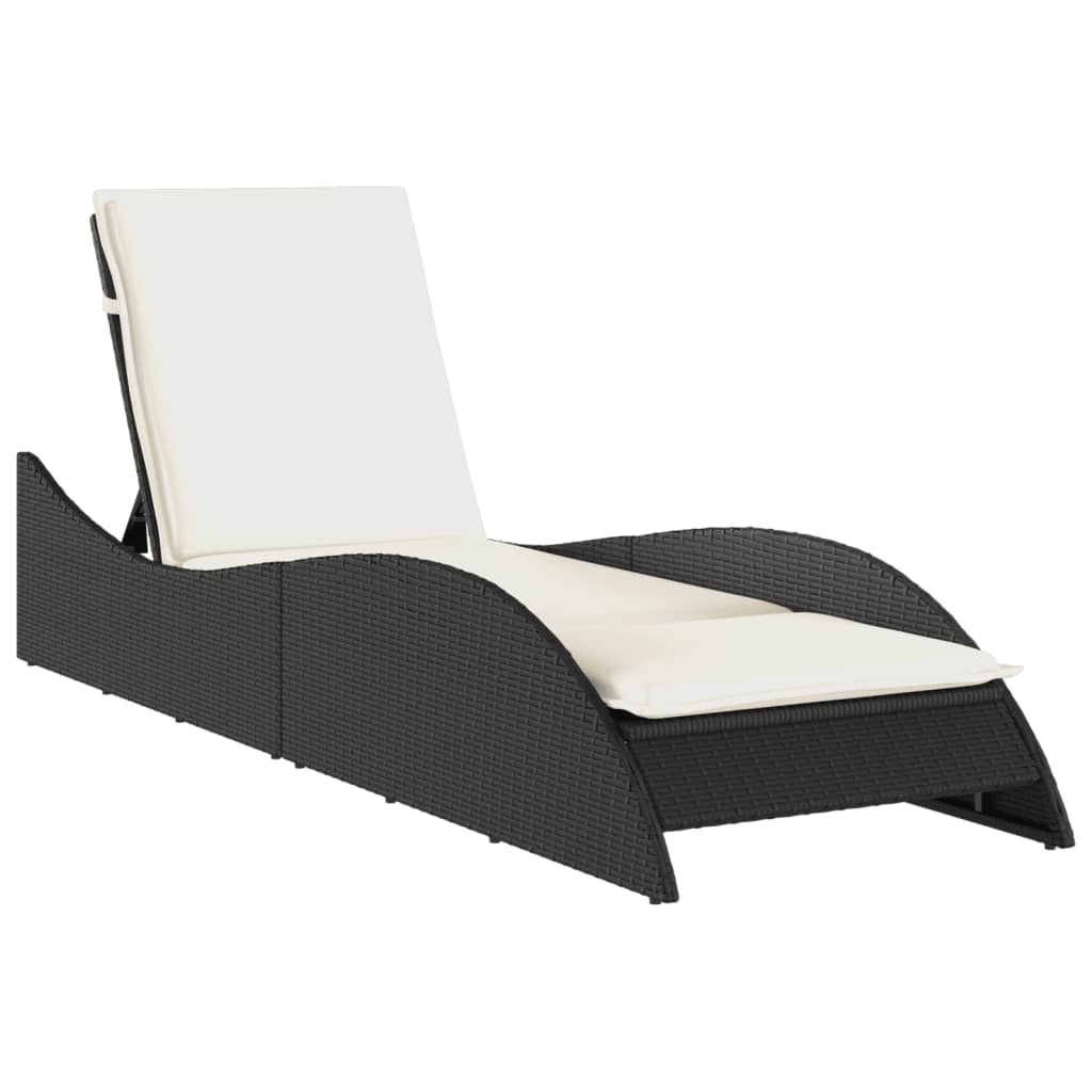 vidaXL Leżanka z poduszką, czarna, 60x205x73 cm, polirattan