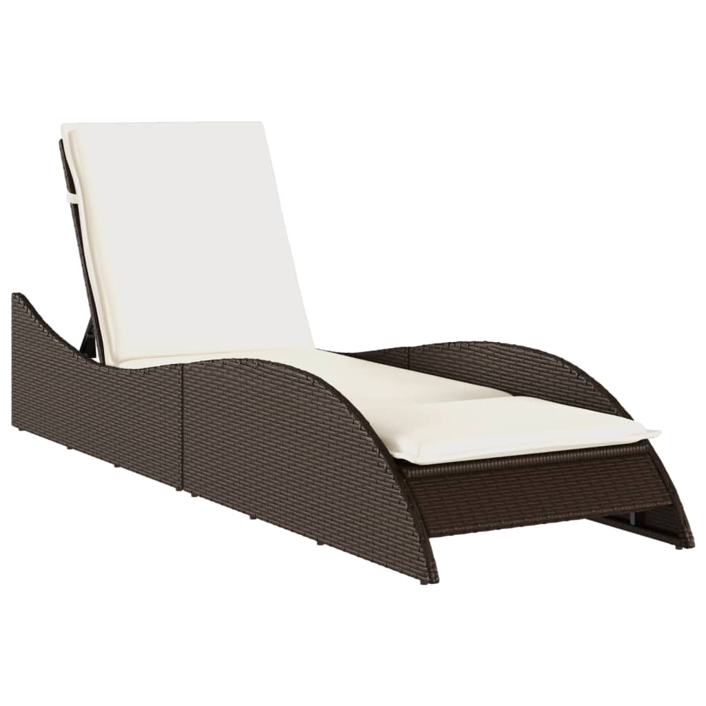 vidaXL Leżanka z poduszką, brązowa, 60x205x73, polirattan