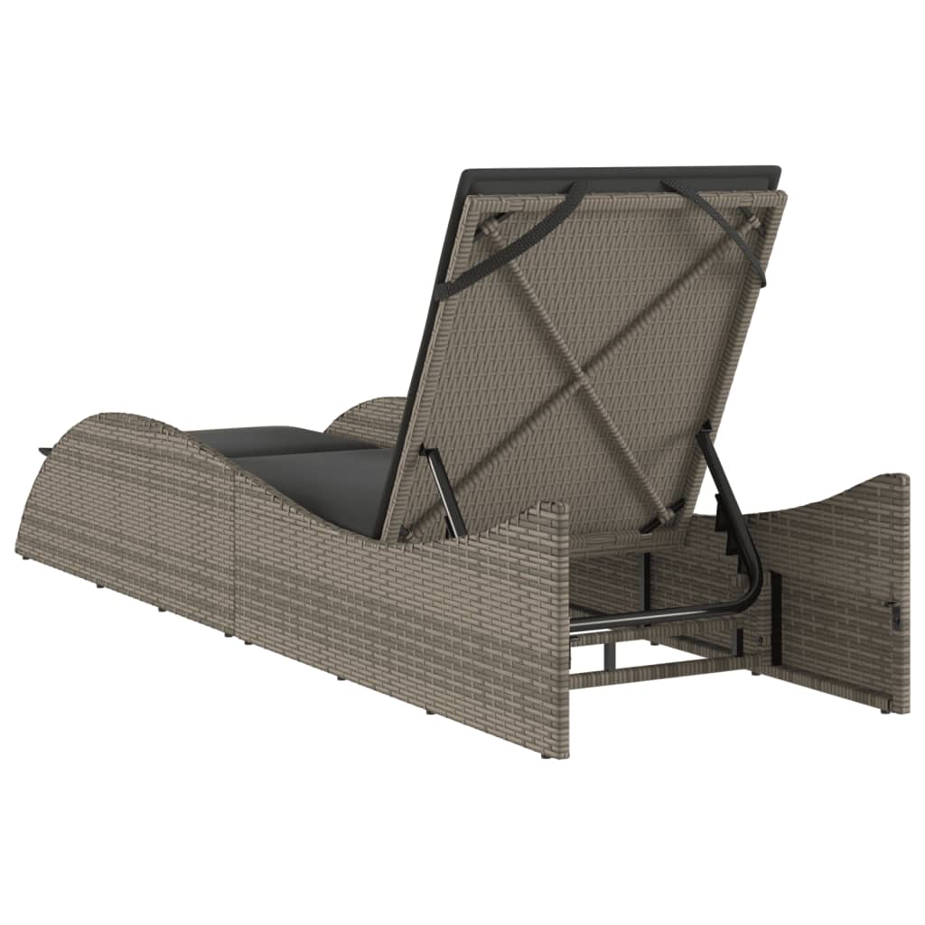 vidaXL Leżanka z poduszką, szara, 60x205x73 cm, polirattan