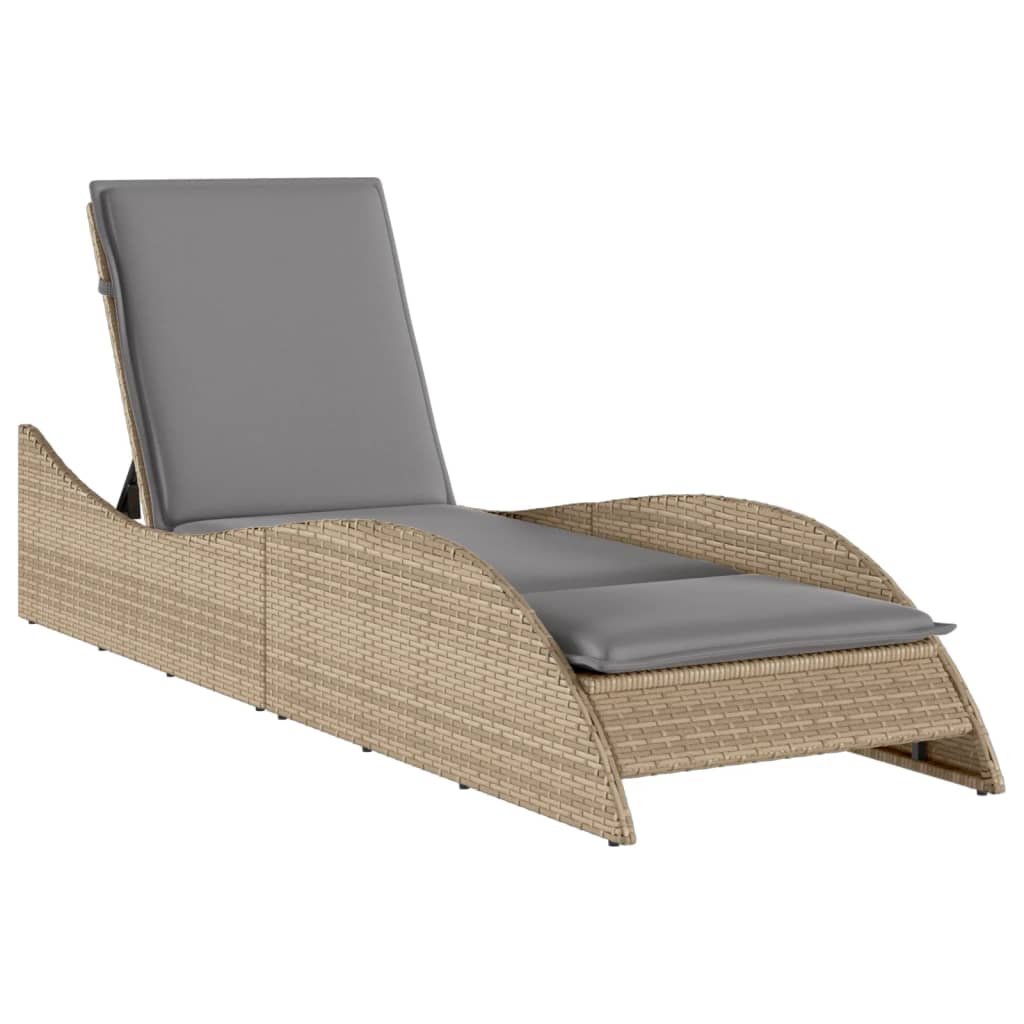 vidaXL Leżanka z poduszką, beżowa, 60x205x73 cm, polirattan