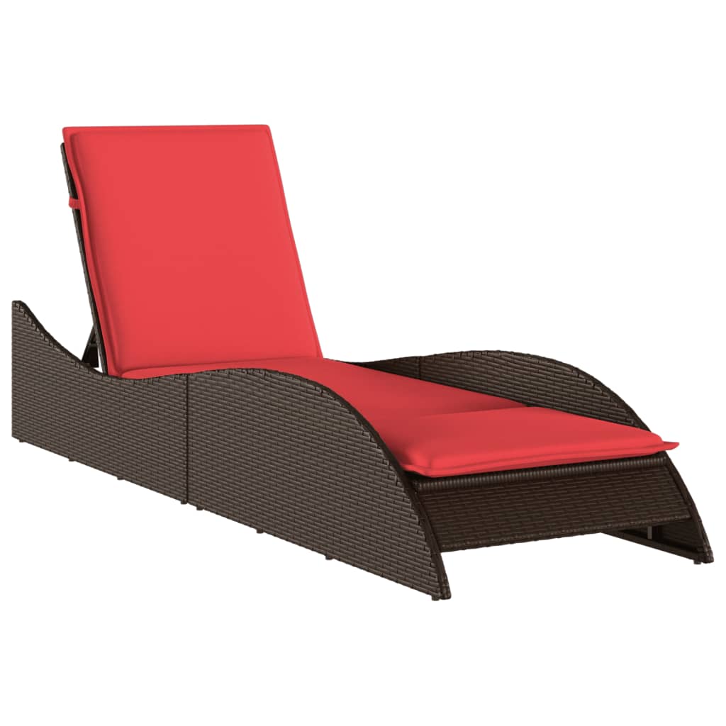 vidaXL Leżak z poduszką, brązowy, 60x205x73 cm, polirattan