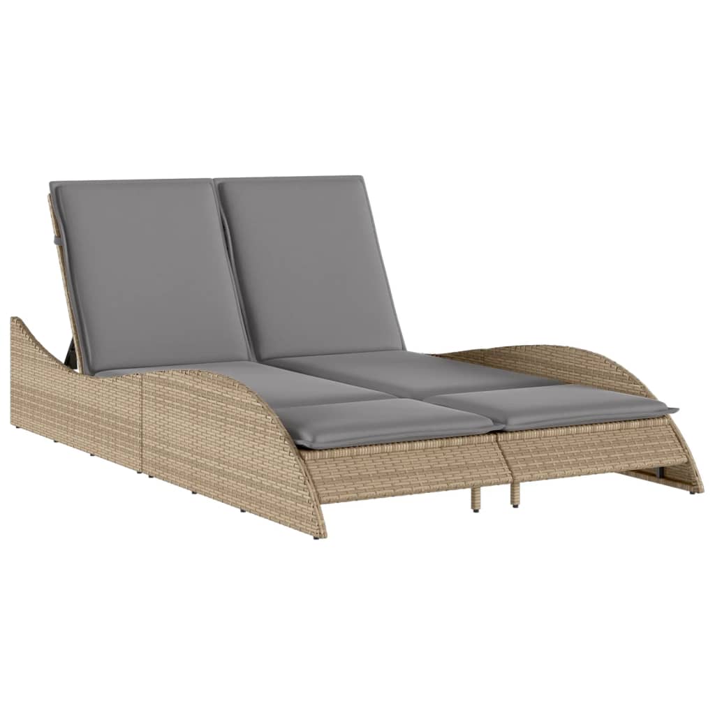 vidaXL Leżanka z poduszkami, beżowa, 114x205x73 cm, polirattan