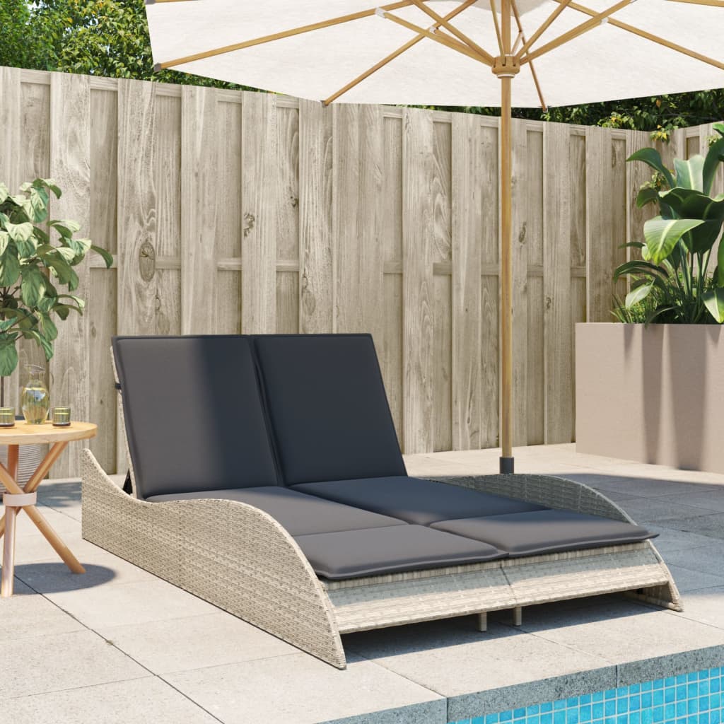 vidaXL Leżanka z poduszkami, jasnoszara, 114x205x73 cm, polirattan