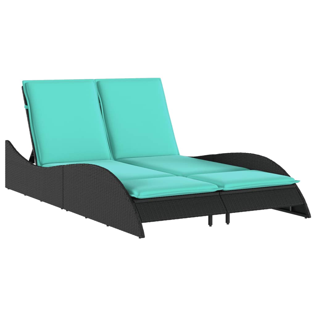 vidaXL Leżak z poduszkami, czarny, 114x205x73 cm, polirattan