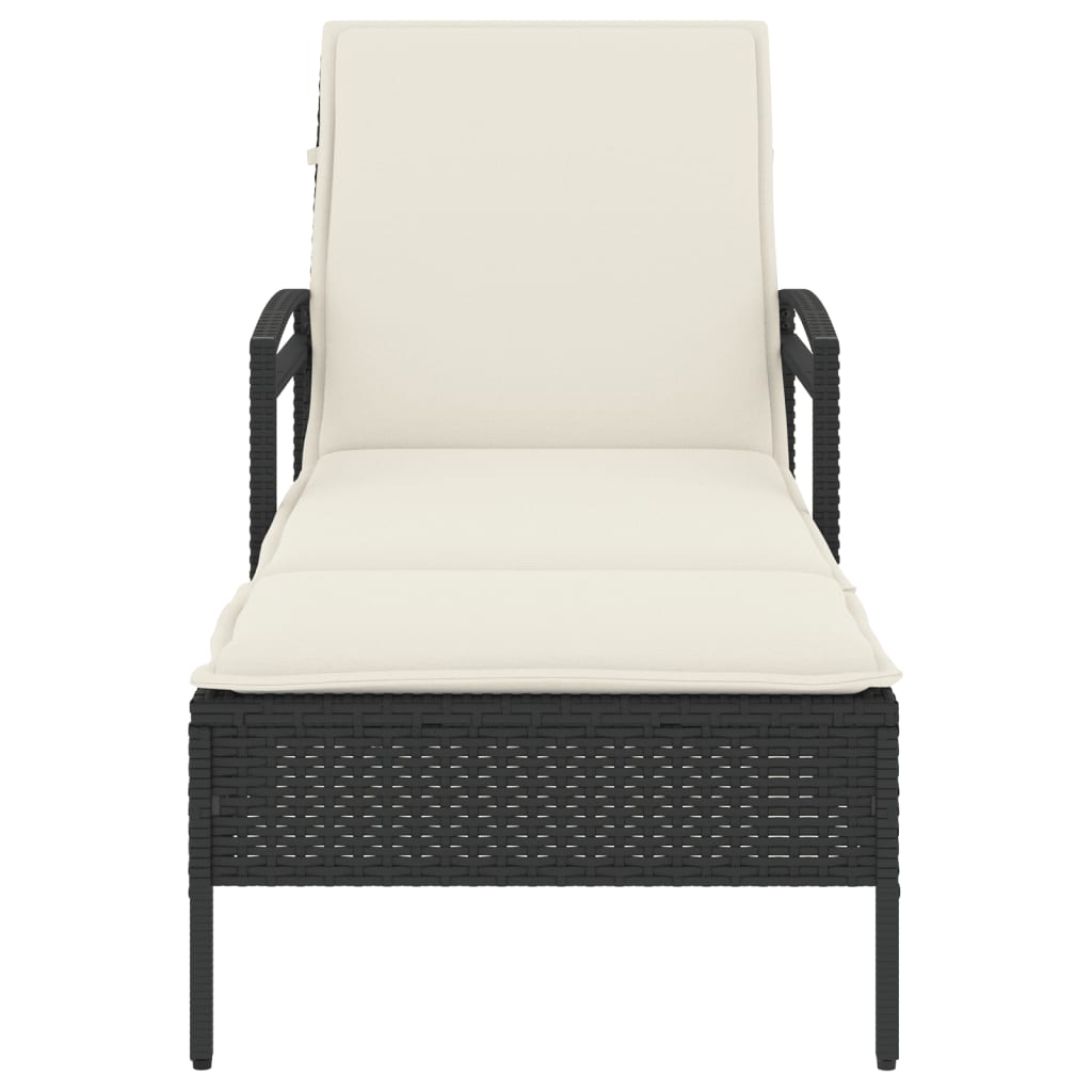 vidaXL Leżanka z poduszką, czarna, 63x200x81 cm, polirattan