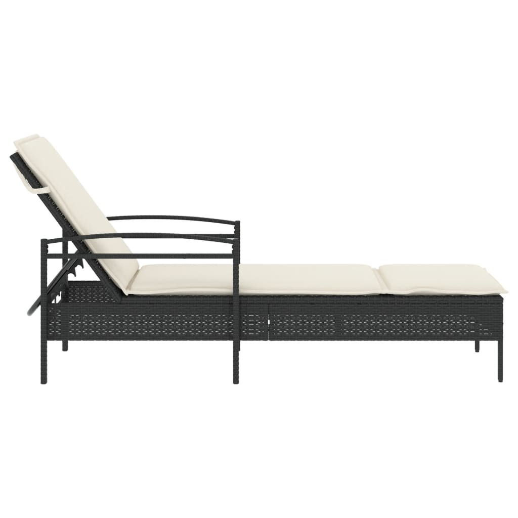 vidaXL Leżanka z poduszką, czarna, 63x200x81 cm, polirattan