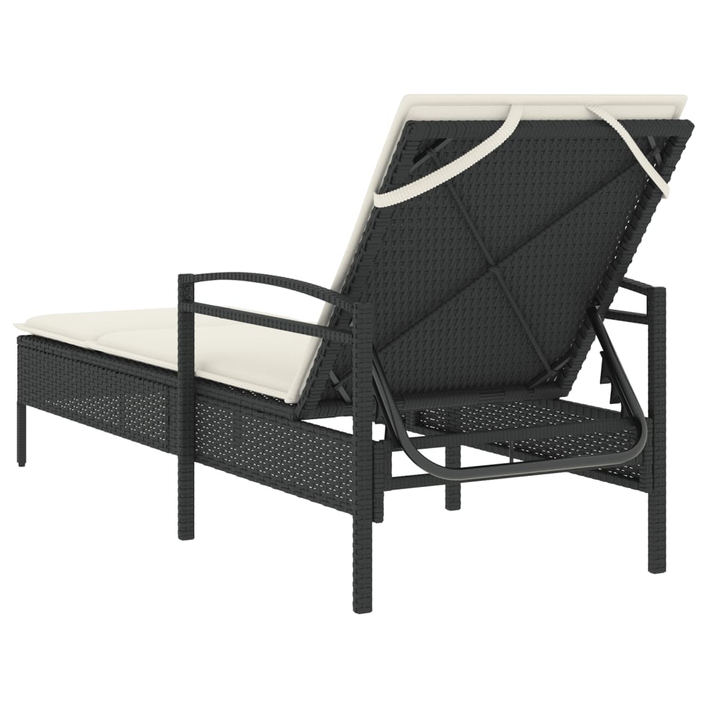 vidaXL Leżanka z poduszką, czarna, 63x200x81 cm, polirattan