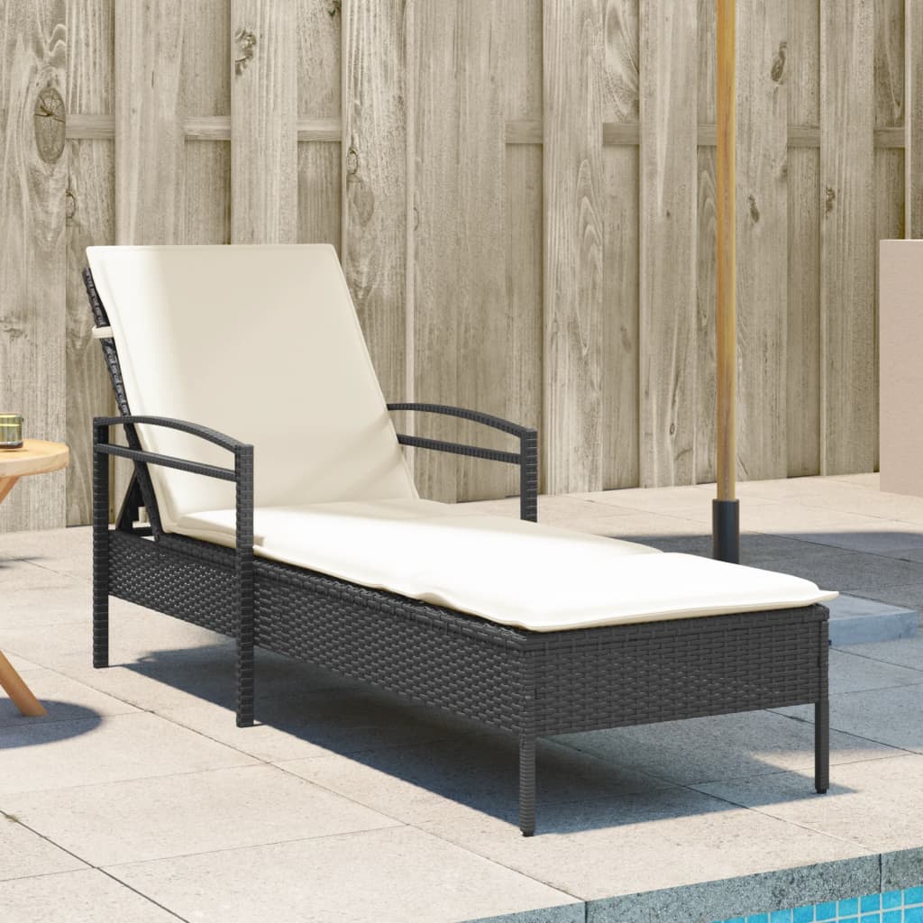 vidaXL Leżanka z poduszką, czarna, 63x200x81 cm, polirattan