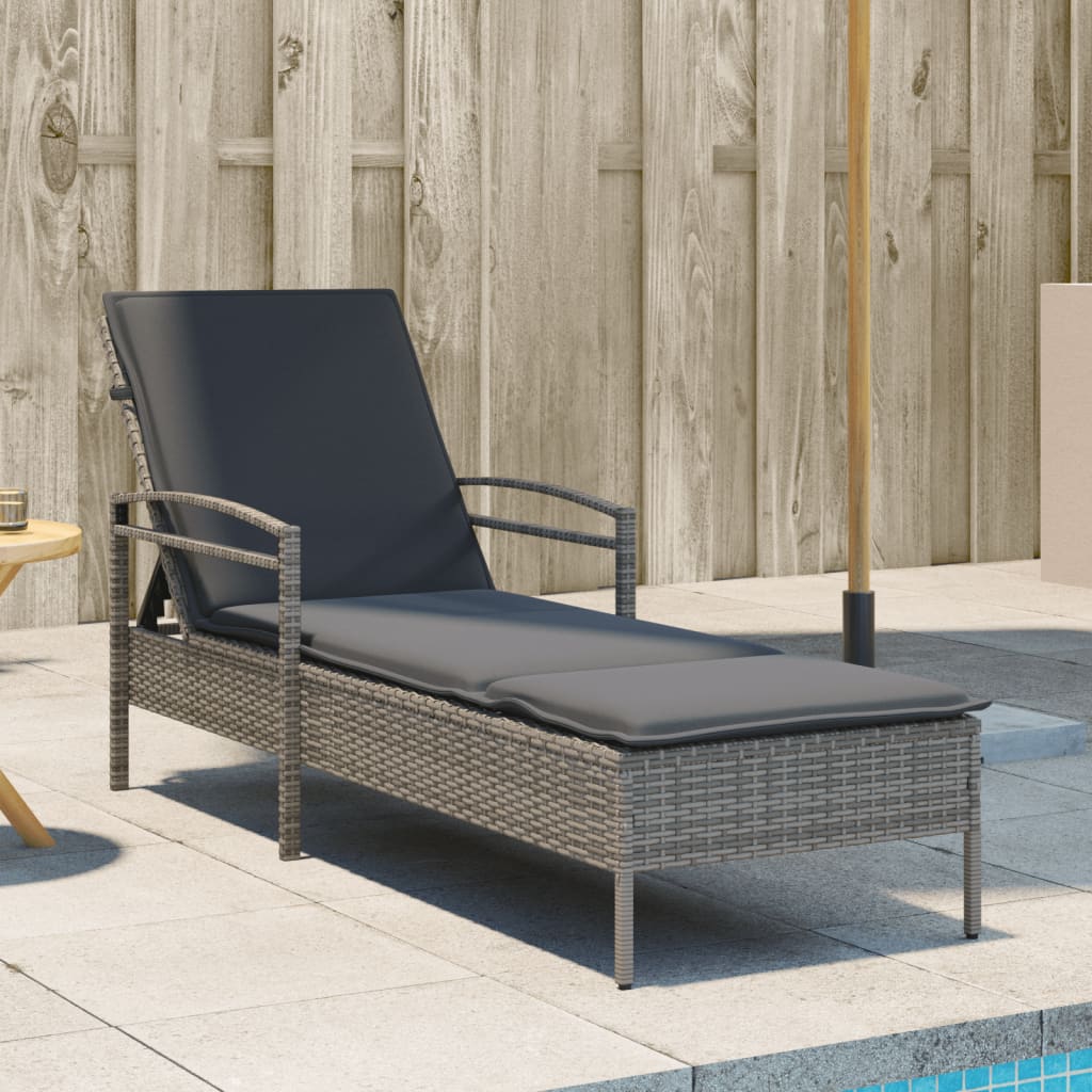 vidaXL Leżak z poduszką, szary, 63x200x81 cm, polirattan