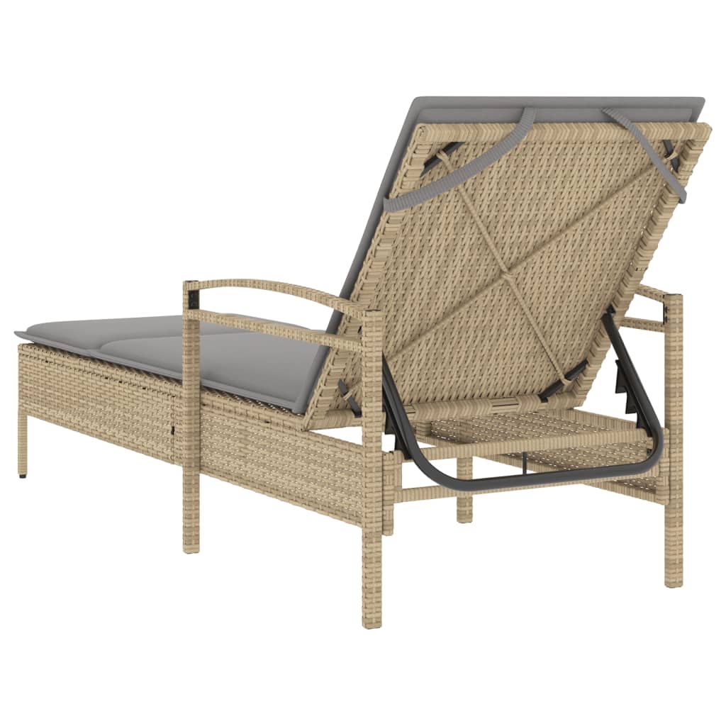 vidaXL Leżanka z poduszką, beżowa, 63x200x81 cm, polirattan