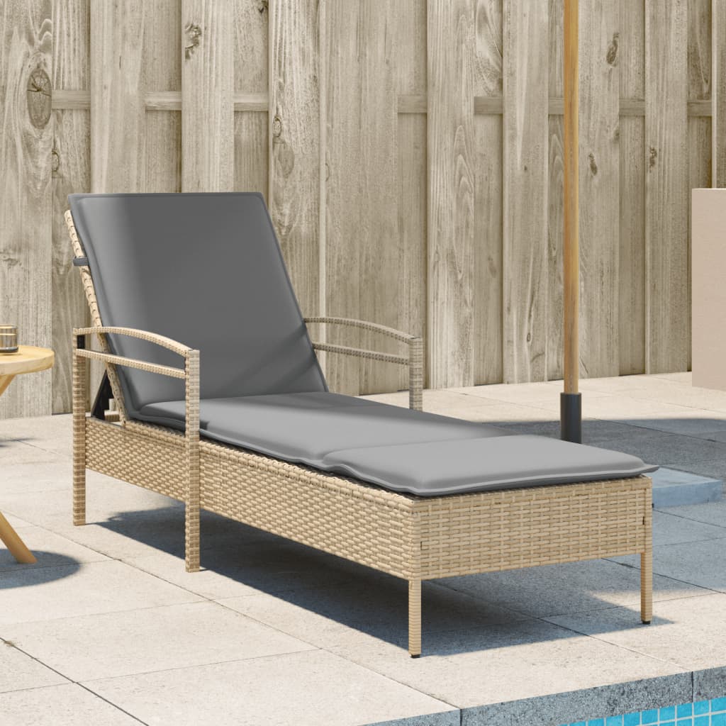 vidaXL Leżanka z poduszką, beżowa, 63x200x81 cm, polirattan