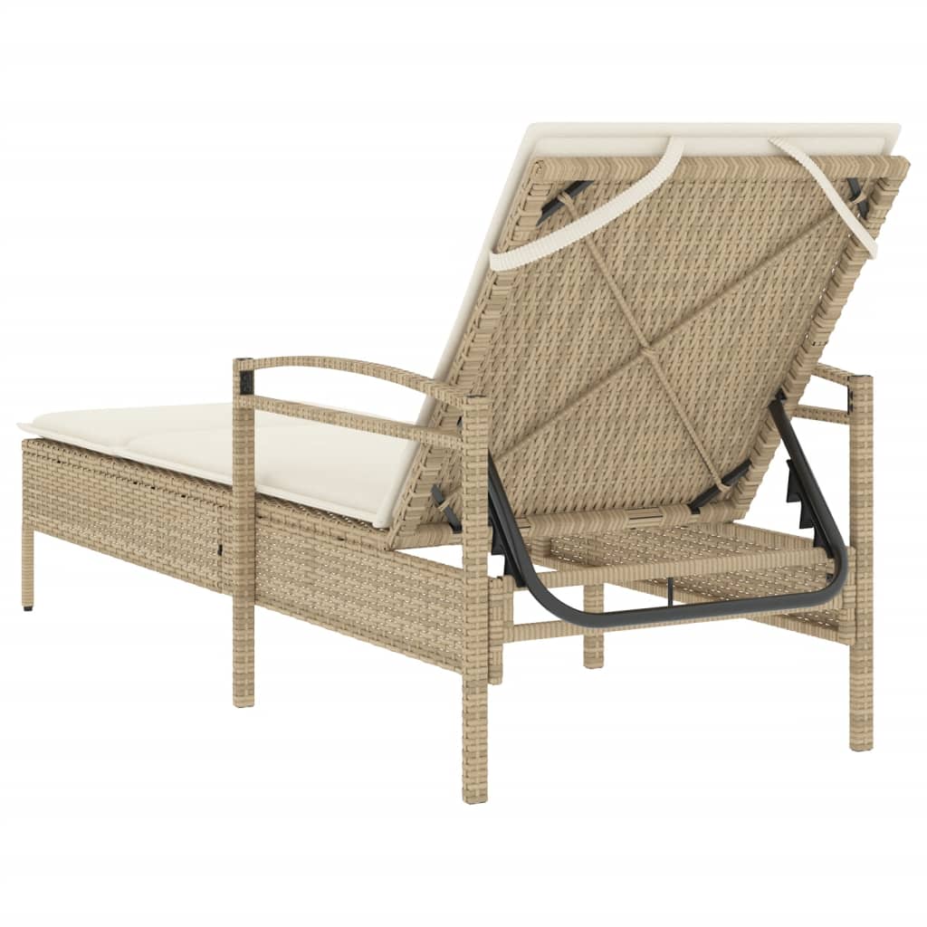 vidaXL Leżanka z poduszką, beżowa, 63x200x81 cm, polirattan