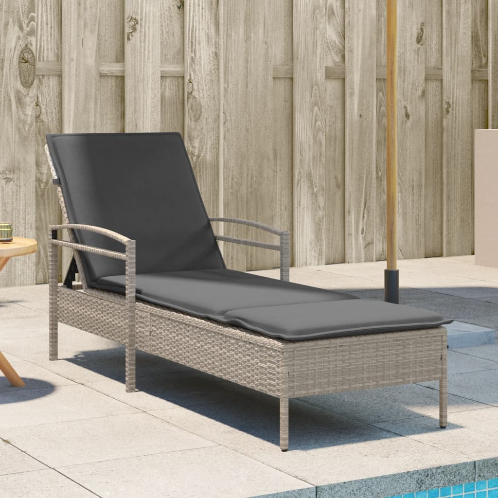 vidaXL Leżanka z poduszką, jasnoszara, 63x200x81 cm, polirattan