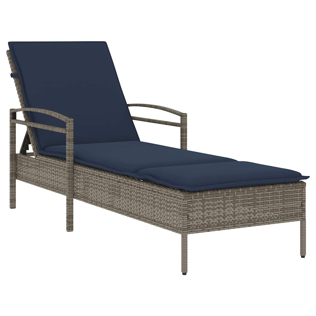 vidaXL | Leżak | z poduszką 1-osoba Szary 63 x 200 x 81 cm polirattan
