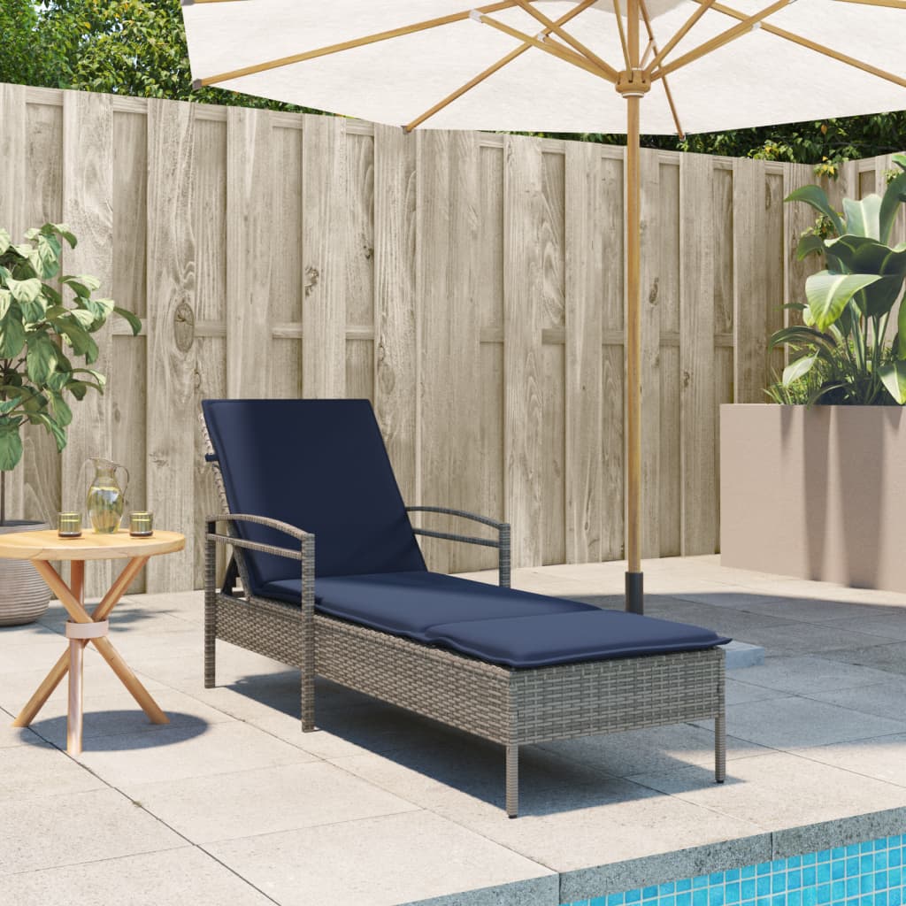 vidaXL | Leżak | z poduszką 1-osoba Szary 63 x 200 x 81 cm polirattan