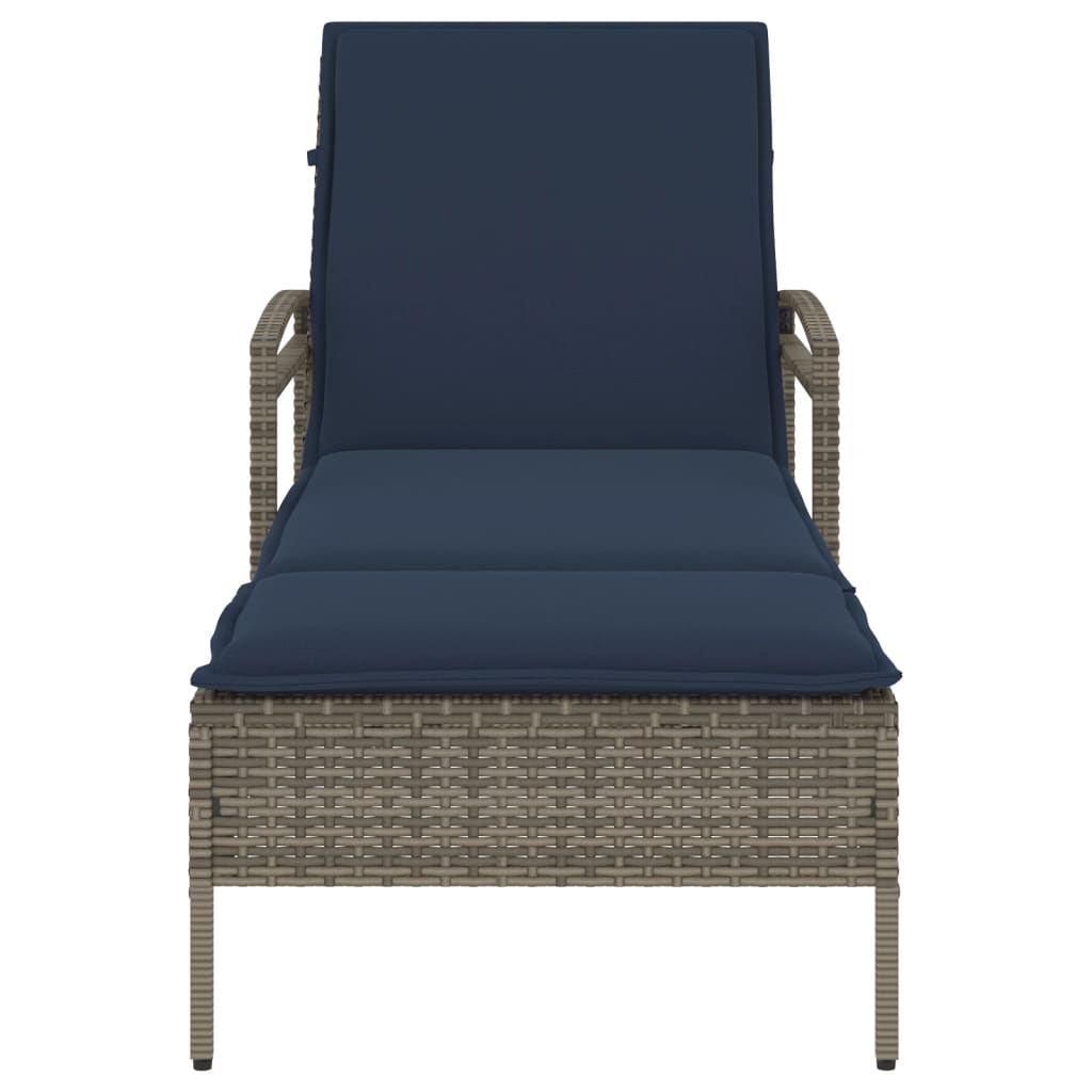 vidaXL | Leżak | z poduszką 1-osoba Szary 63 x 200 x 81 cm polirattan