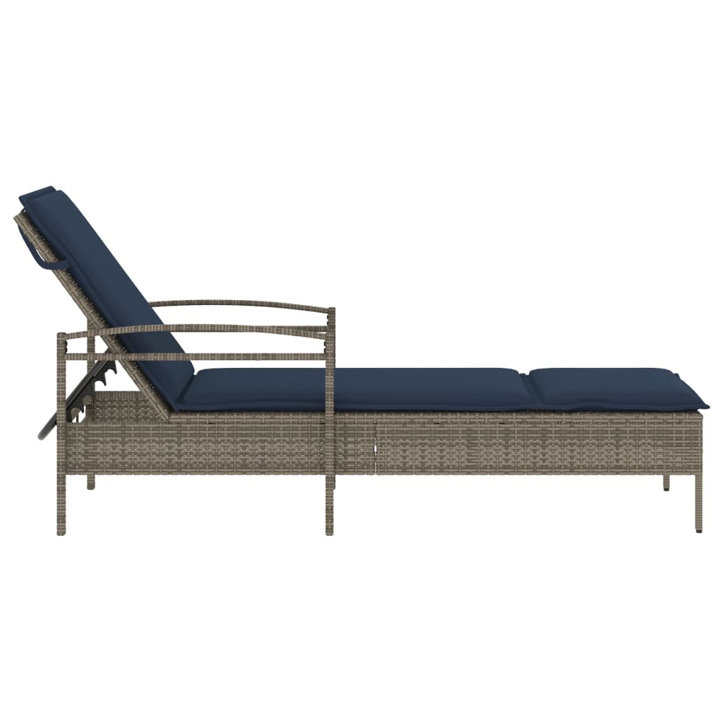 vidaXL | Leżak | z poduszką 1-osoba Szary 63 x 200 x 81 cm polirattan