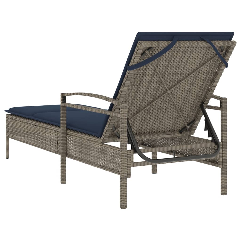 vidaXL | Leżak | z poduszką 1-osoba Szary 63 x 200 x 81 cm polirattan