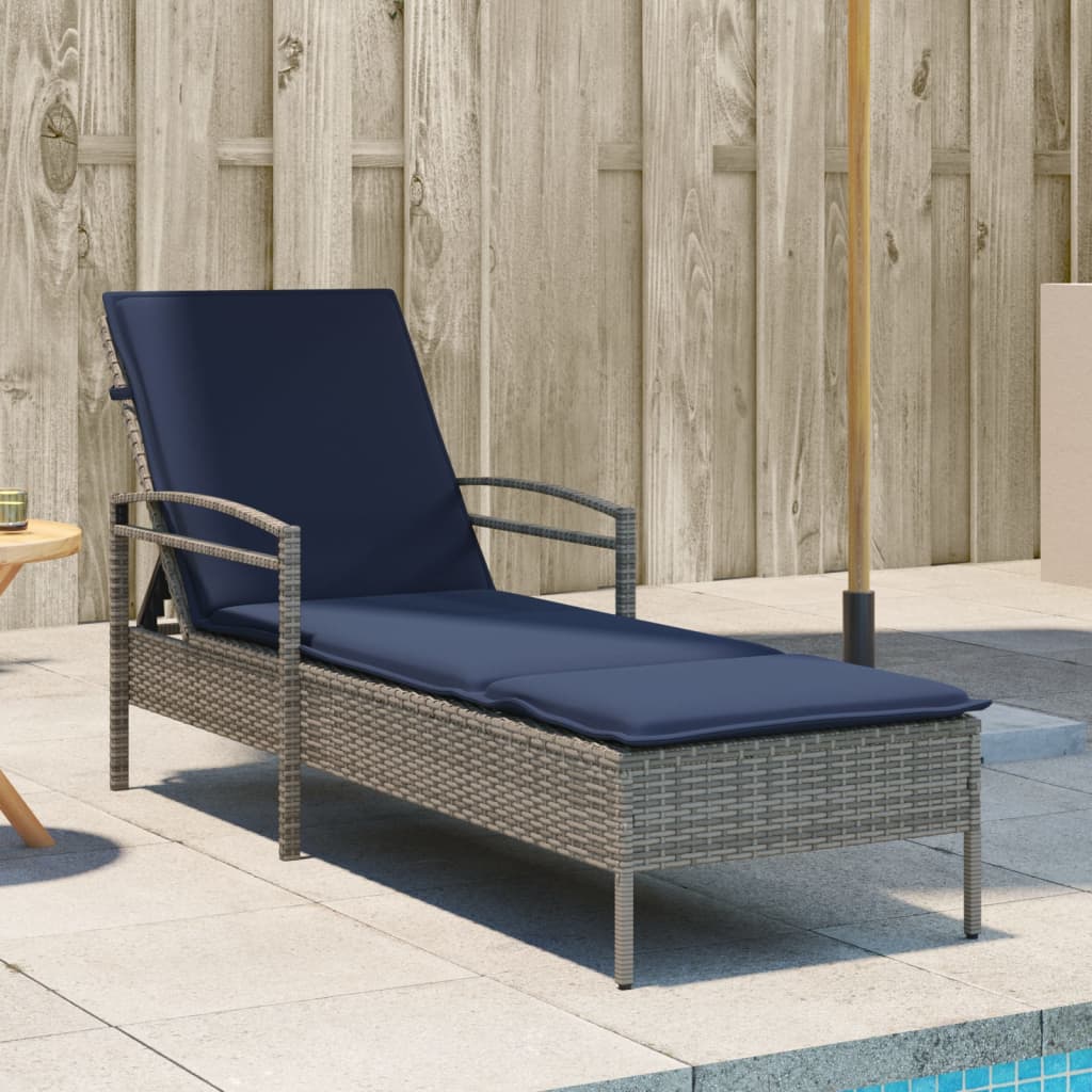 vidaXL | Leżak | z poduszką 1-osoba Szary 63 x 200 x 81 cm polirattan
