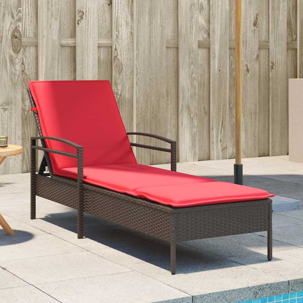 vidaXL | Leżak | z poduszką 1-osoba Brązowy 63 x 200 x 81 cm polirattan