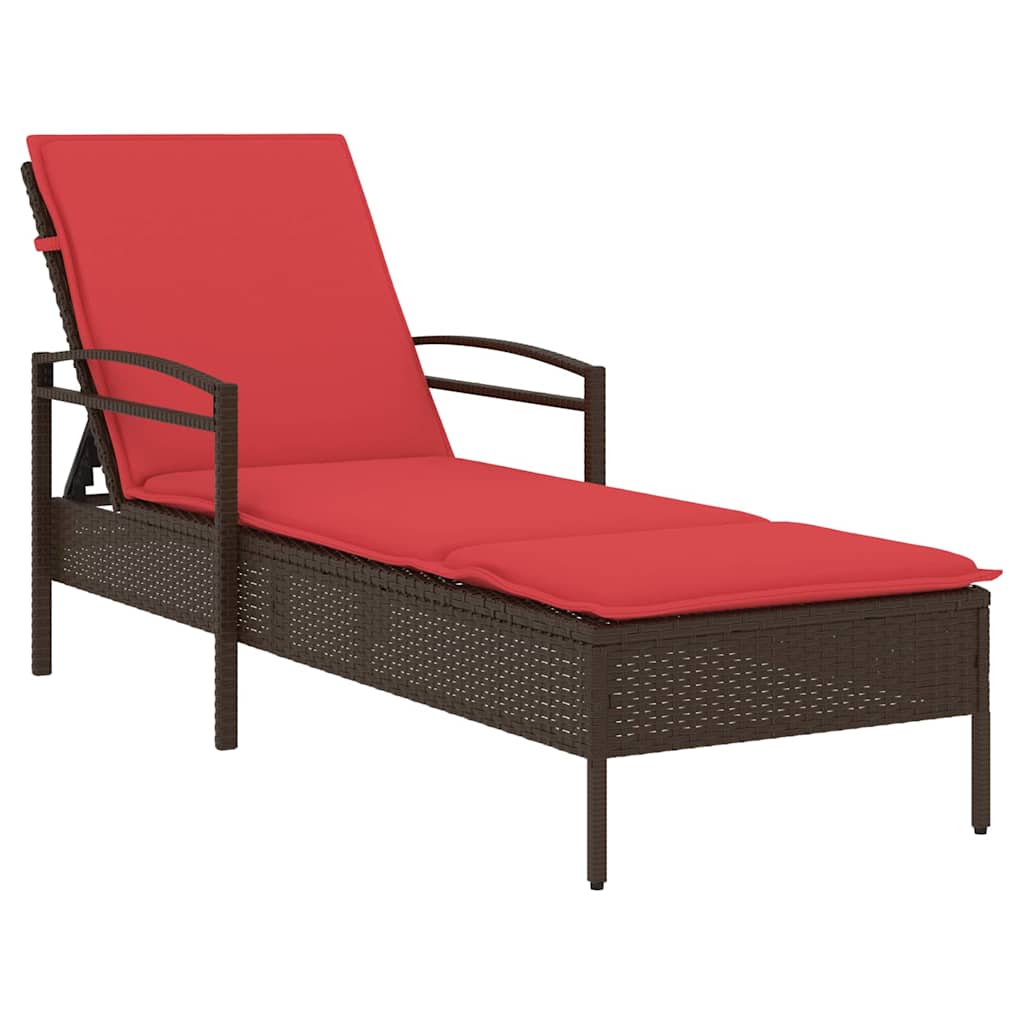 vidaXL | Leżak | z poduszką 1-osoba Brązowy 63 x 200 x 81 cm polirattan