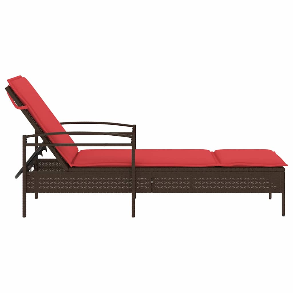 vidaXL | Leżak | z poduszką 1-osoba Brązowy 63 x 200 x 81 cm polirattan