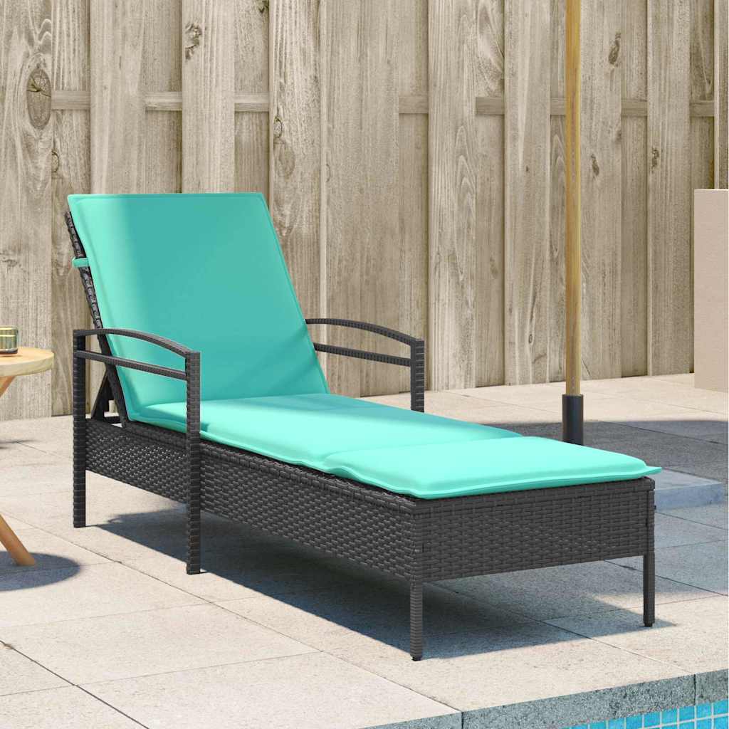 vidaXL | Leżak | z poduszką 1-osoba Czarny 63 x 200 x 81 cm polirattan