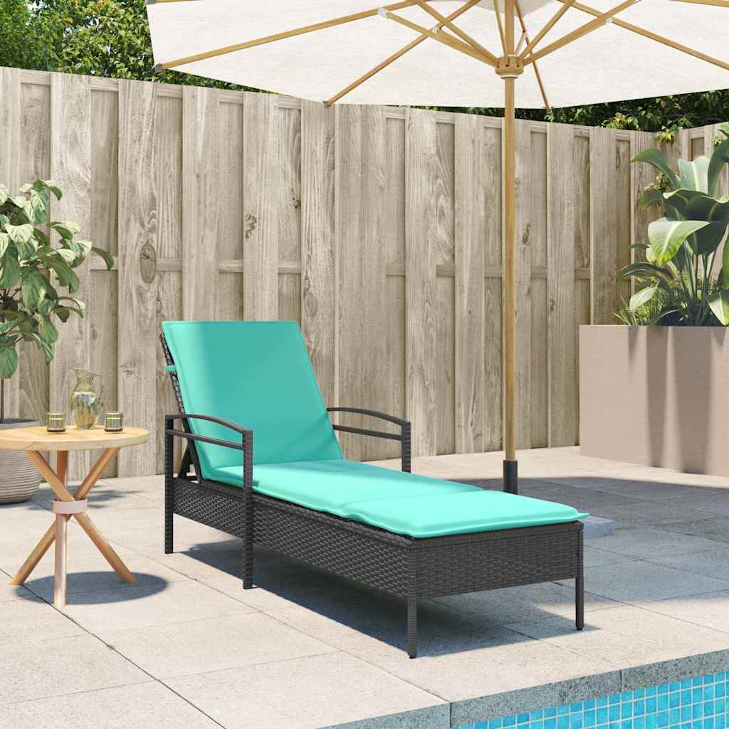 vidaXL | Leżak | z poduszką 1-osoba Czarny 63 x 200 x 81 cm polirattan