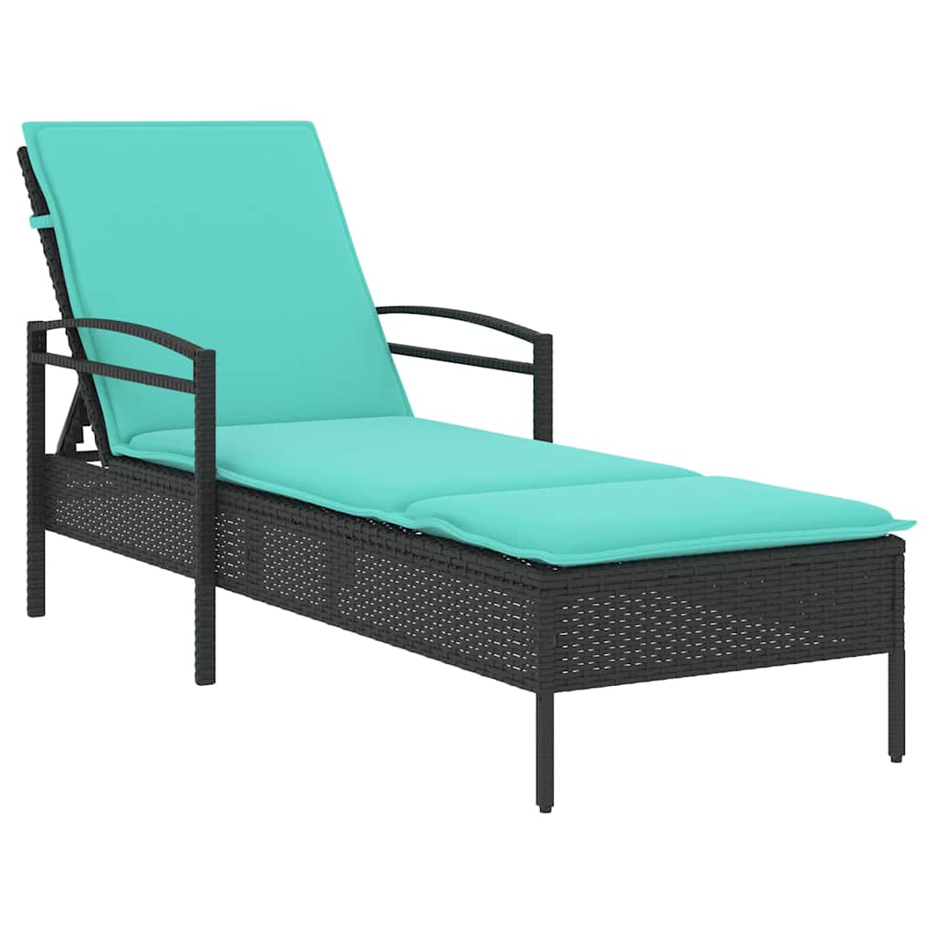 vidaXL | Leżak | z poduszką 1-osoba Czarny 63 x 200 x 81 cm polirattan