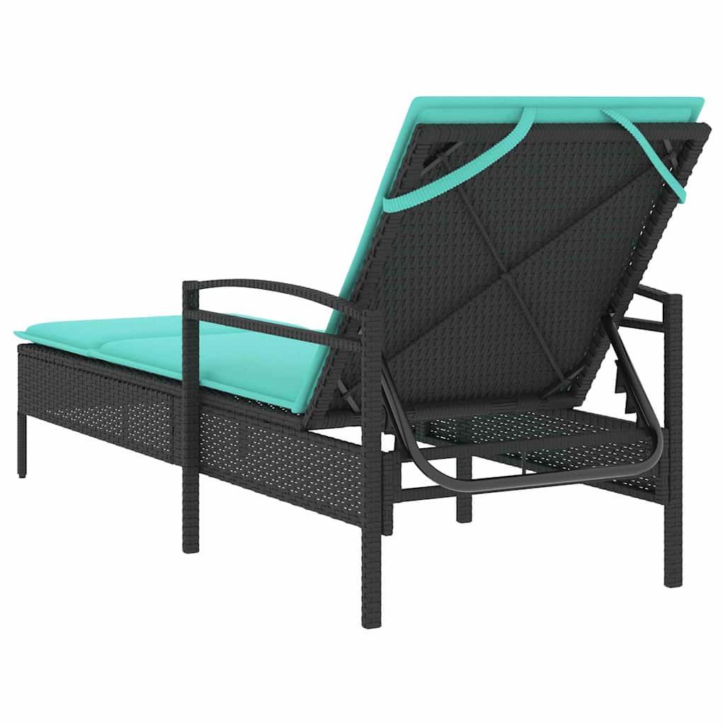 vidaXL | Leżak | z poduszką 1-osoba Czarny 63 x 200 x 81 cm polirattan