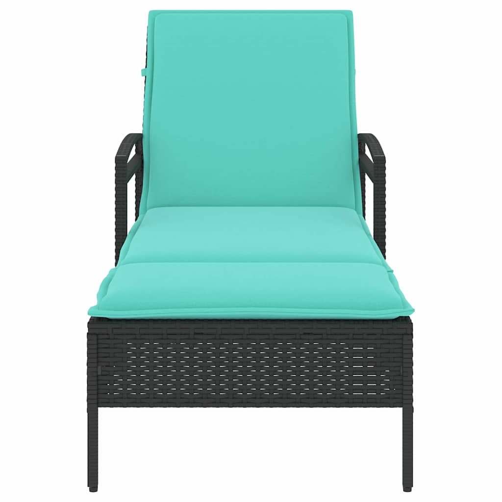 vidaXL | Leżak | z poduszką 1-osoba Czarny 63 x 200 x 81 cm polirattan