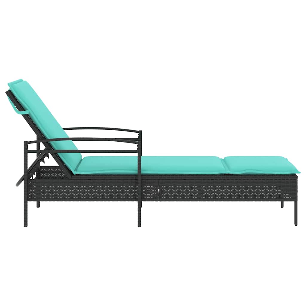 vidaXL | Leżak | z poduszką 1-osoba Czarny 63 x 200 x 81 cm polirattan