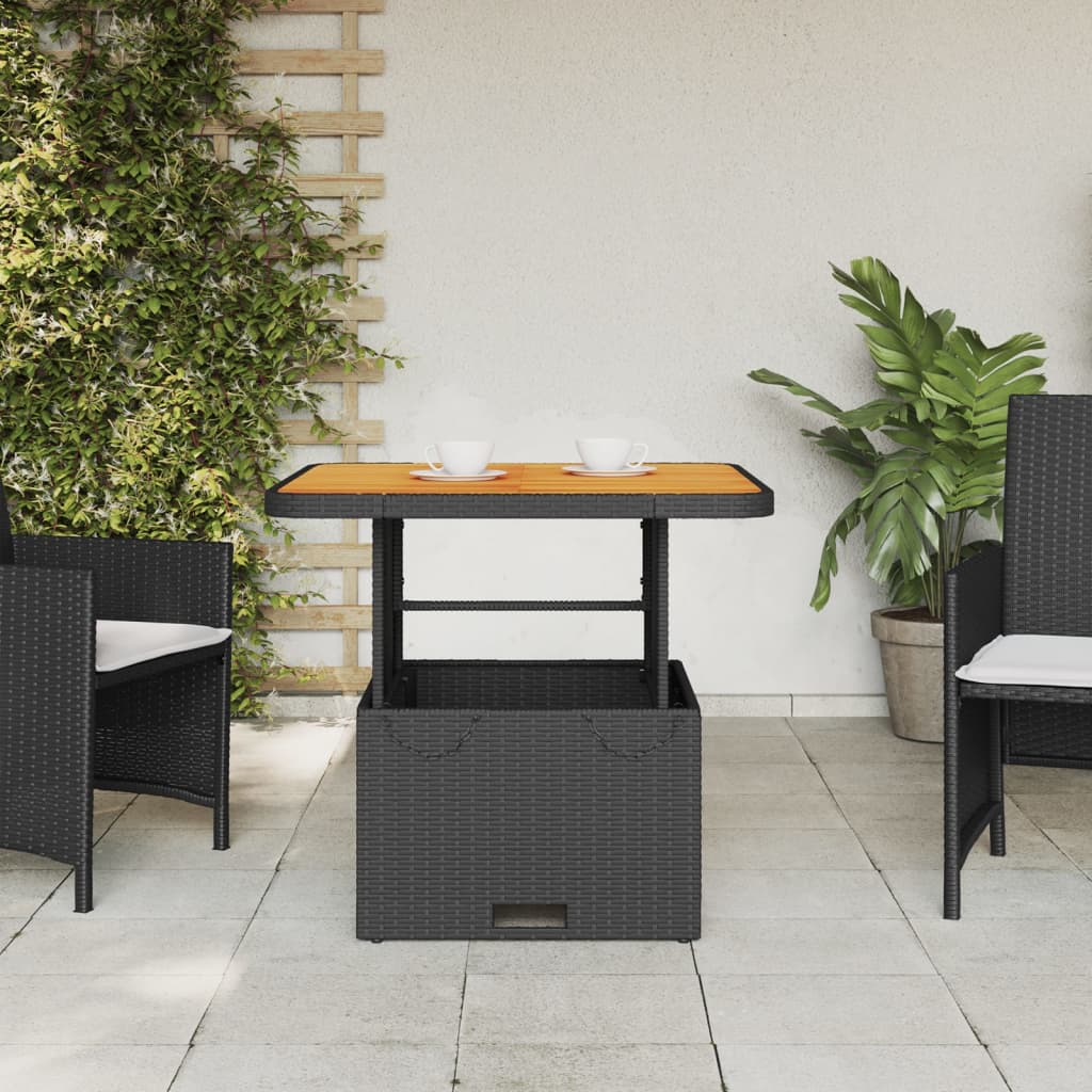 vidaXL Stół ogrodowy, czarny, 80x80x71 cm, polirattan i akacja